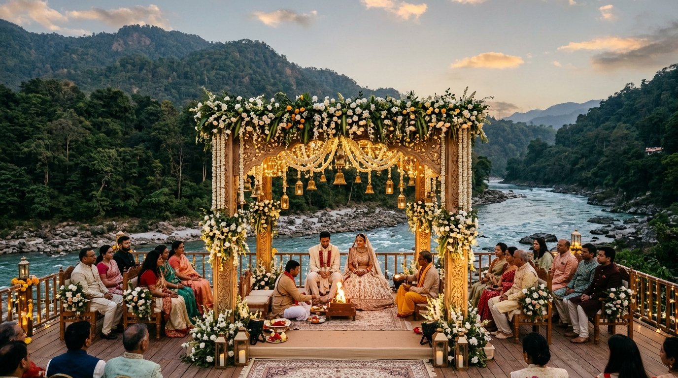 Riverside resort wedding in Jim Corbett and Rishikesh