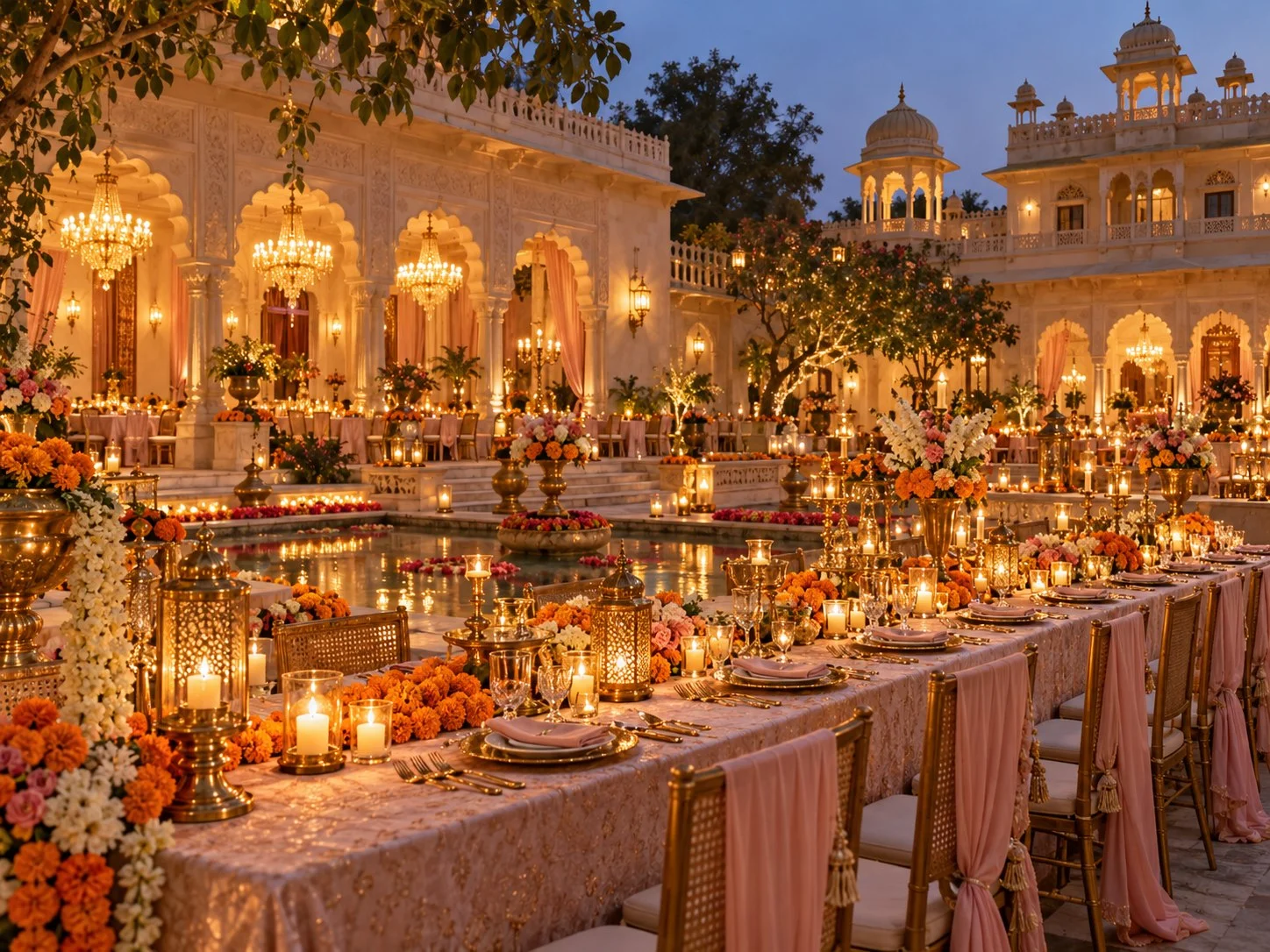 Bride and regal evening wedding celebration